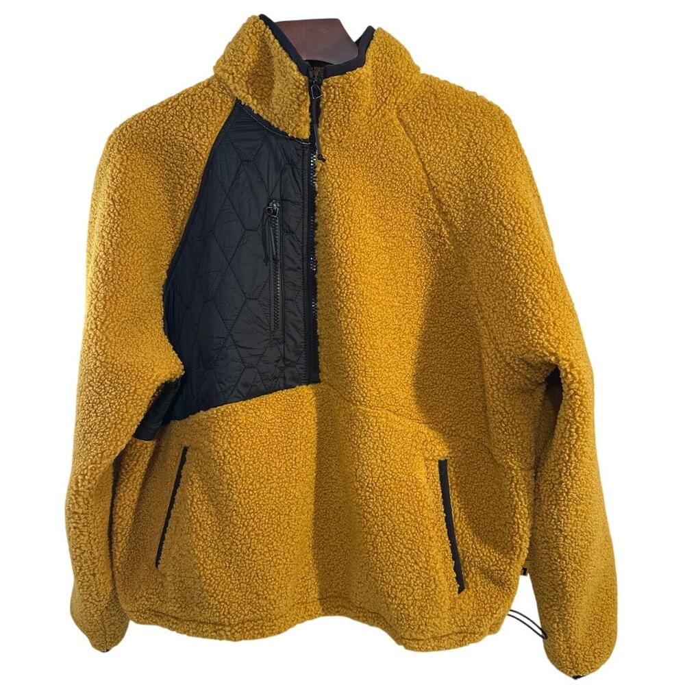 JOY LAB JoyLab 1/2 Zip Sherpa Pullover Yellow Gold Sweatshirt Size Large